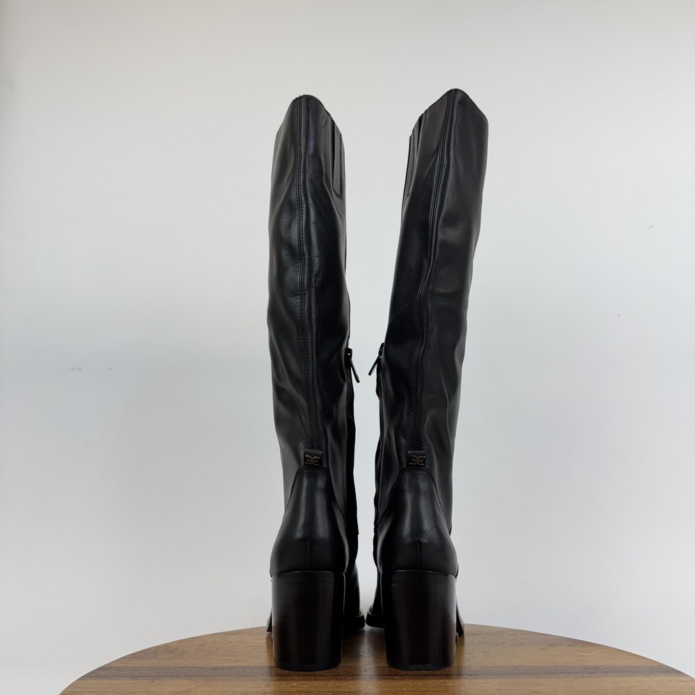 Womens Sam Edelman Soyer Black Leather Heeled Knee High Riding Boots Size 8 M - Picture 6 of 8